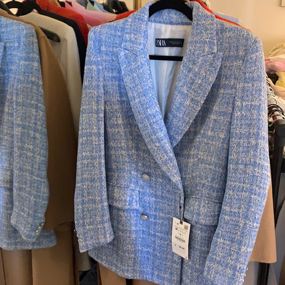 Zara blue tweed blazer